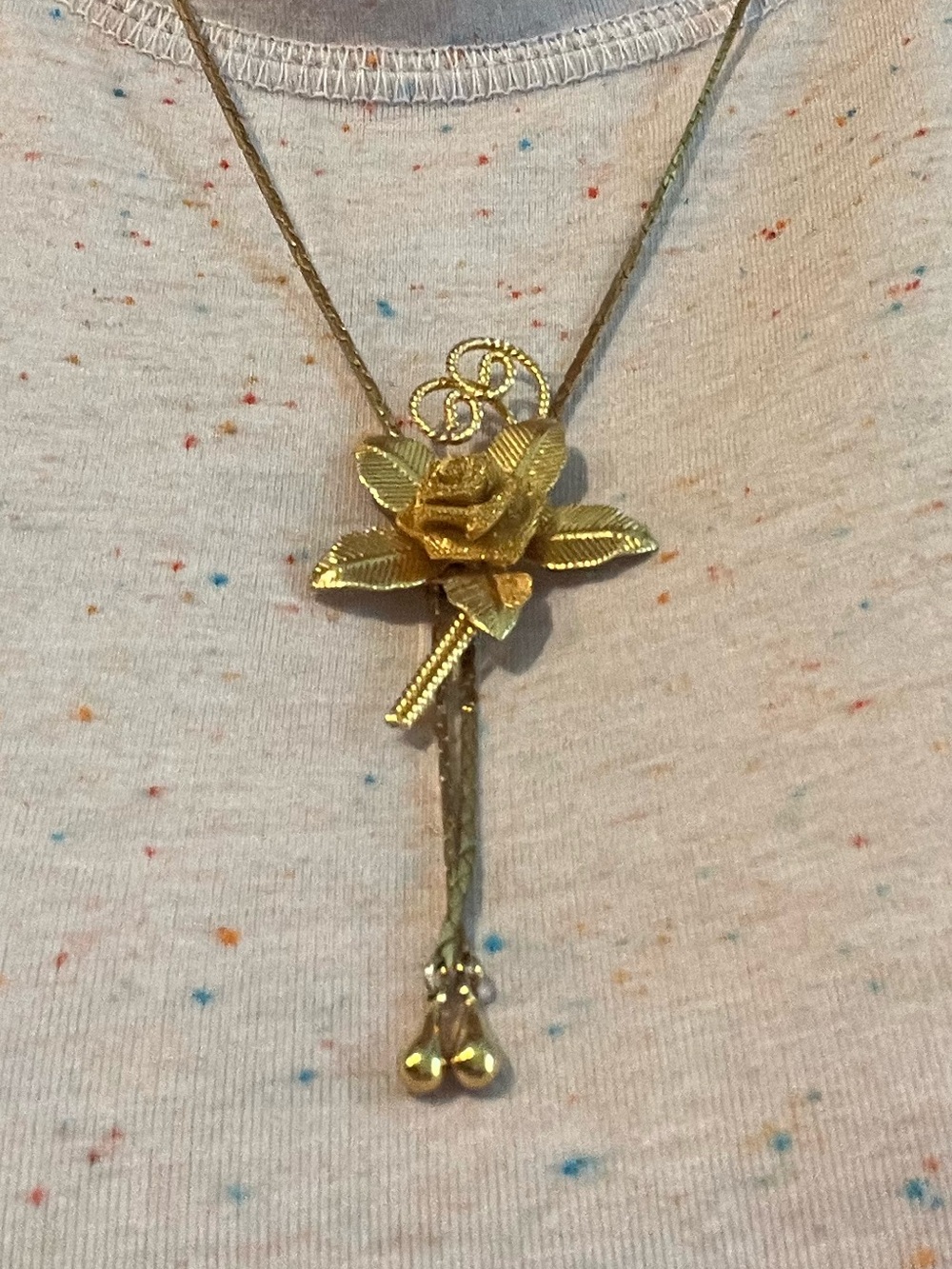 Gold Rose Lariat Necklace - Vintage Women's Pendant